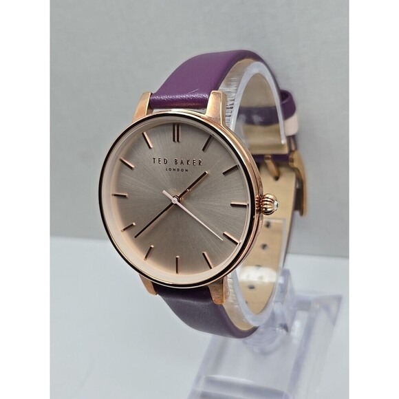 Ted Baker London Womens Quartz Watch Purple Leather Strap Rose Gold New Battery main image 5
